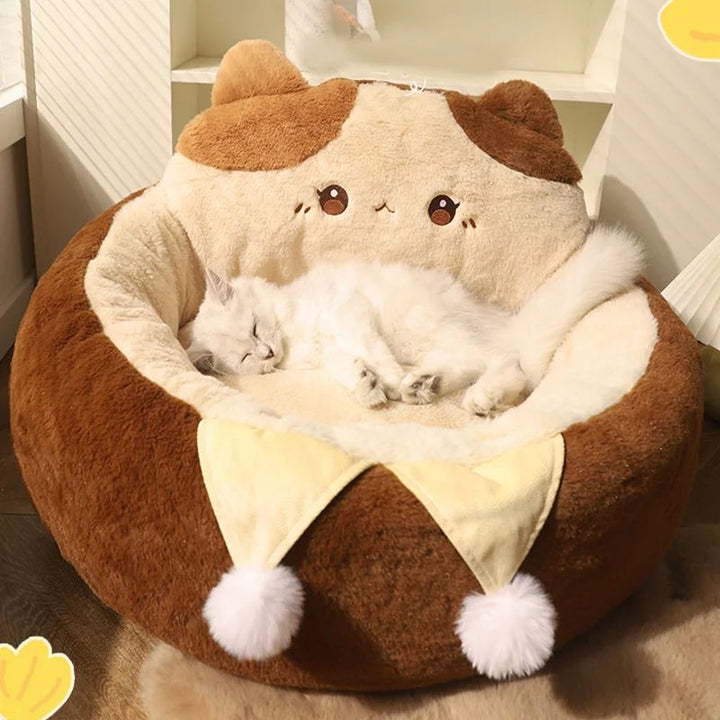 Round Plush Pet Sofa Bed Winter Warm Deep Sleep Cushion