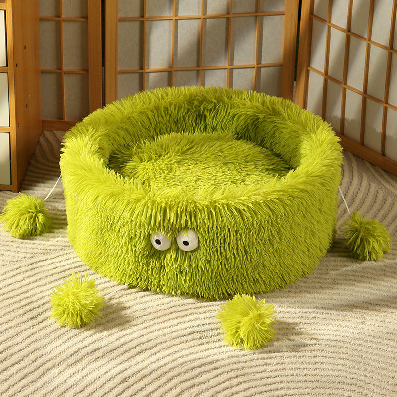 Cute Monster Design Round Pet Winter Bed Warm Cozy Nest