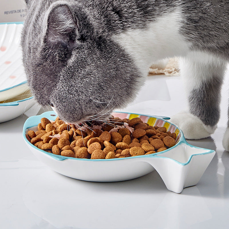 Fish Shaped Ceramic Pet Feeding Bowl Food Dish