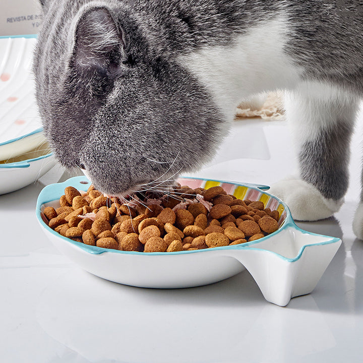 Fish Shaped Ceramic Pet Feeding Bowl Food Dish