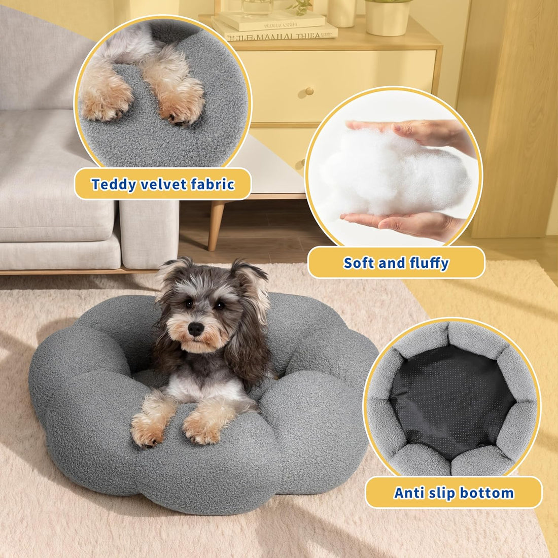 Fluffy Round Pet Calming Bed Plush Non Slip Washable Nest
