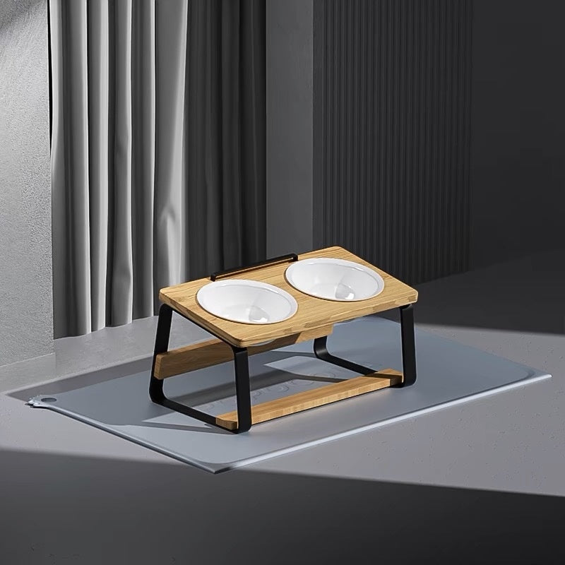 Ceramic Double Bowl Pet Feeding Stand Spine Support
