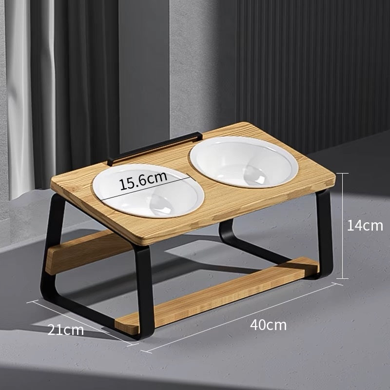 Ceramic Double Bowl Pet Feeding Stand Spine Support