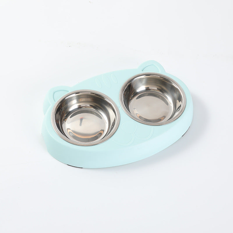 Macaron Style Pet Double Bowl Feeding Tray Plastic Food Water Set