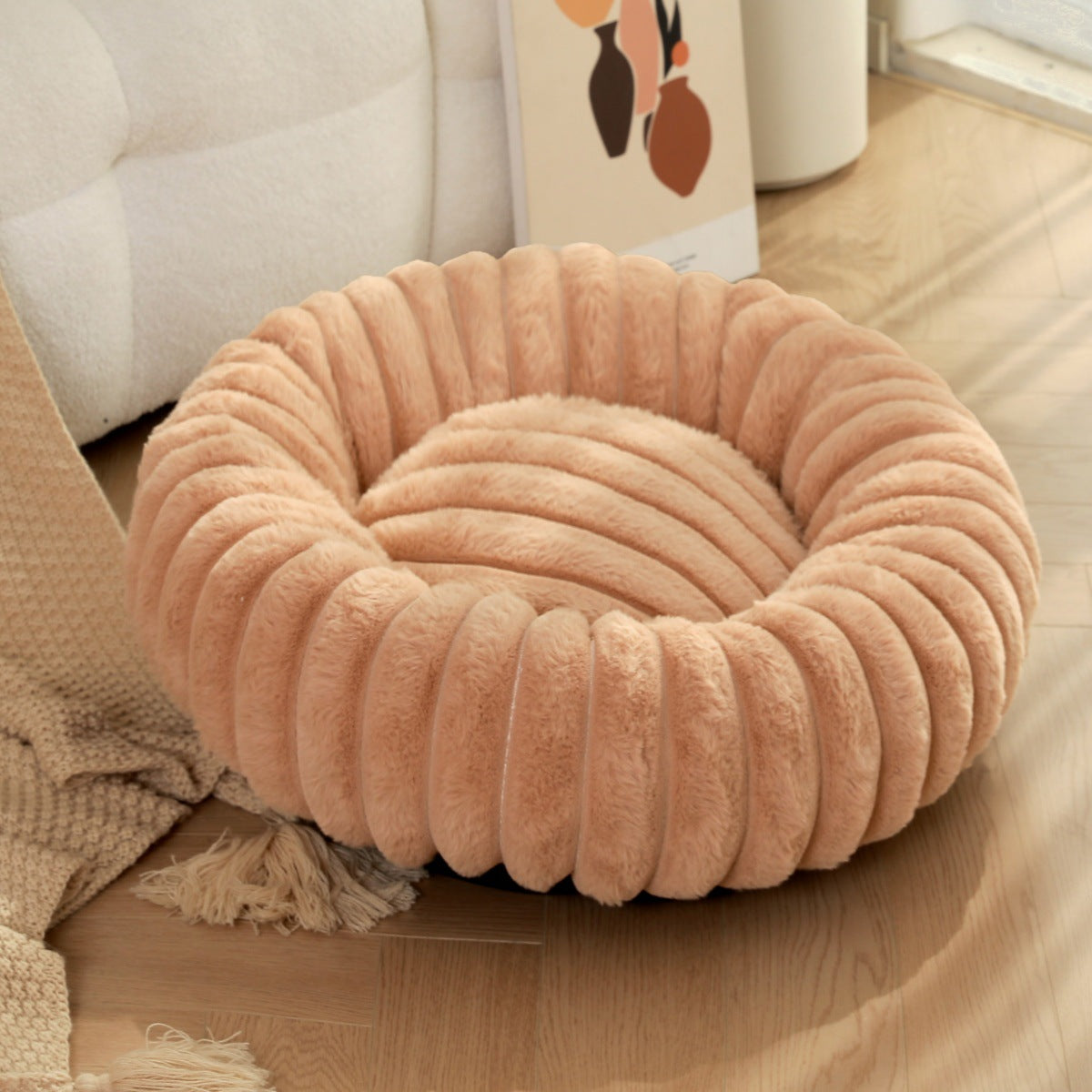 Plush Round Pet Nest Warm Winter Sleeping Bed Cozy Kennel