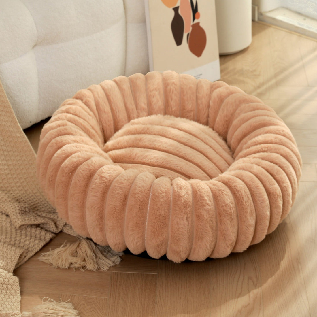 Plush Round Pet Nest Warm Winter Sleeping Bed Cozy Kennel