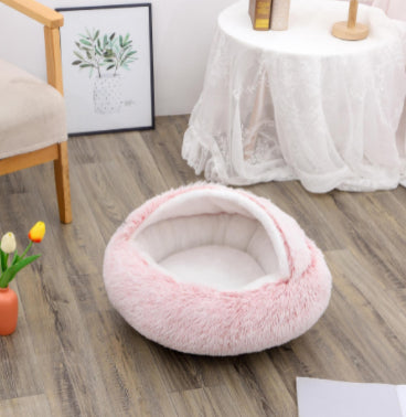 2 In 1 Round Plush Pet Winter Bed Warm Cozy Nest