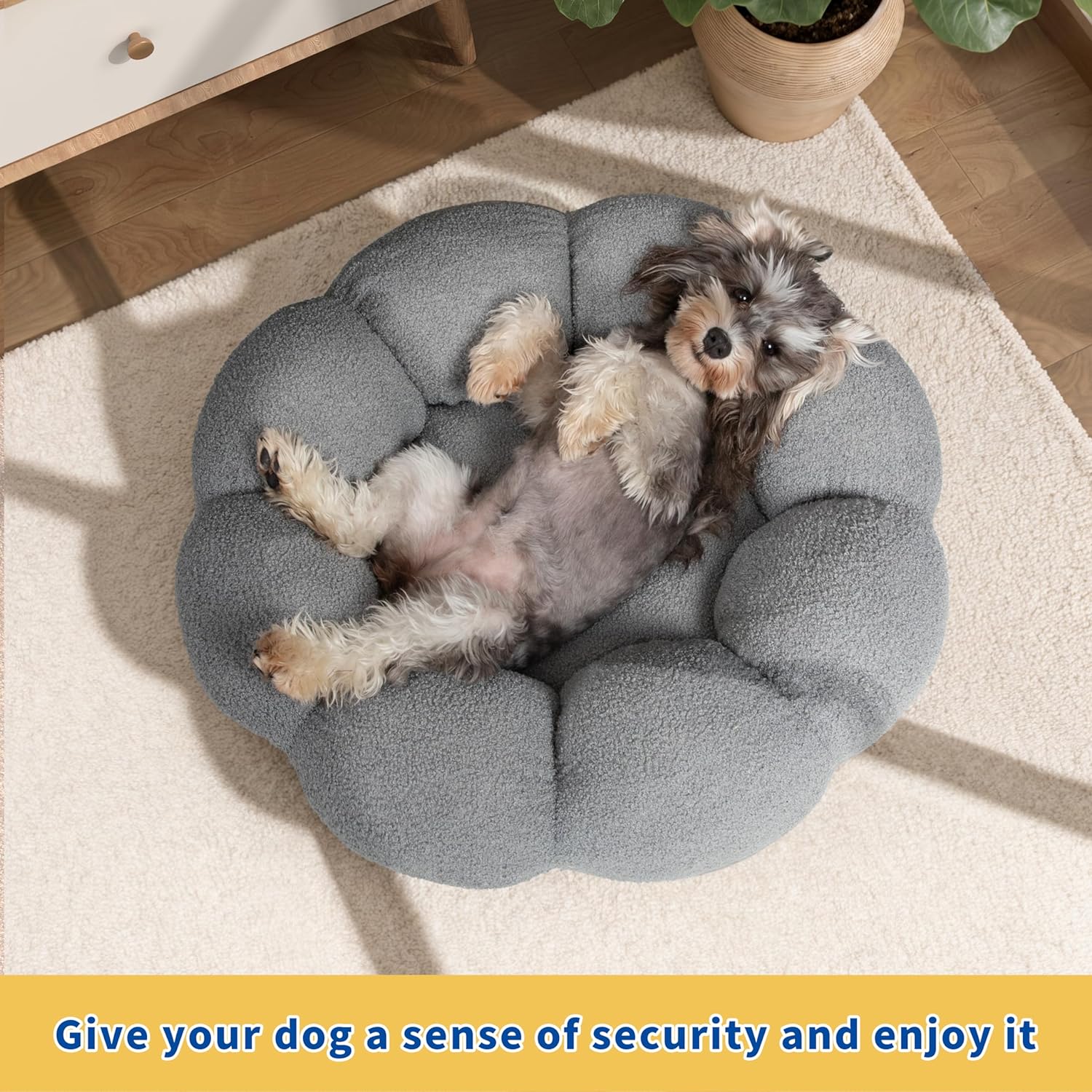 Fluffy Round Pet Calming Bed Plush Non Slip Washable Nest