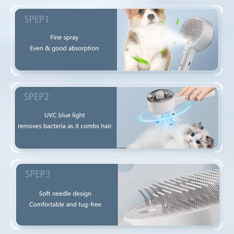 3 In 1 Electric Pet Steam Grooming Brush Massage Comb Tool