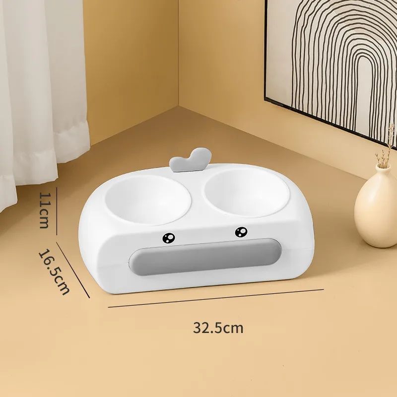 Duck Design Pet Double Bowl Feeding Tray Plastic Food Water Set