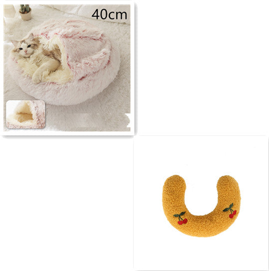 2 In 1 Round Plush Pet Winter Bed Warm Cozy Nest