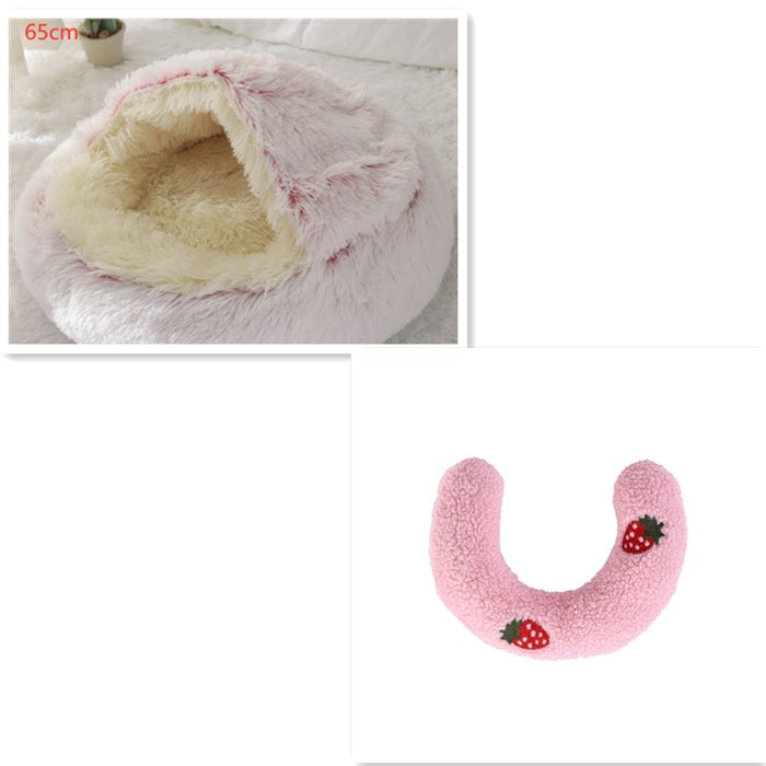 2 In 1 Round Plush Pet Winter Bed Warm Cozy Nest