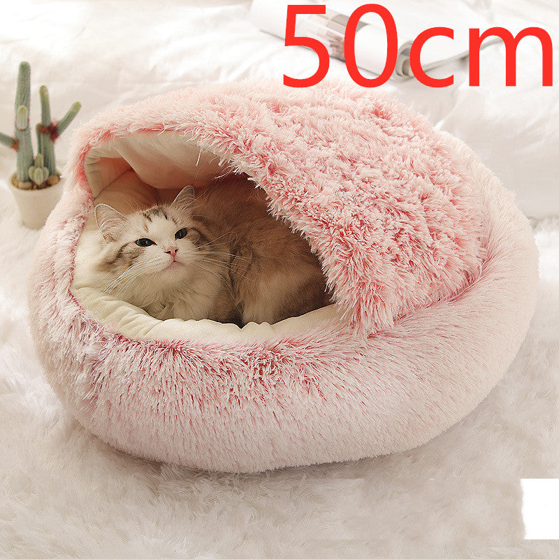 2 In 1 Round Plush Pet Winter Bed Warm Cozy Nest