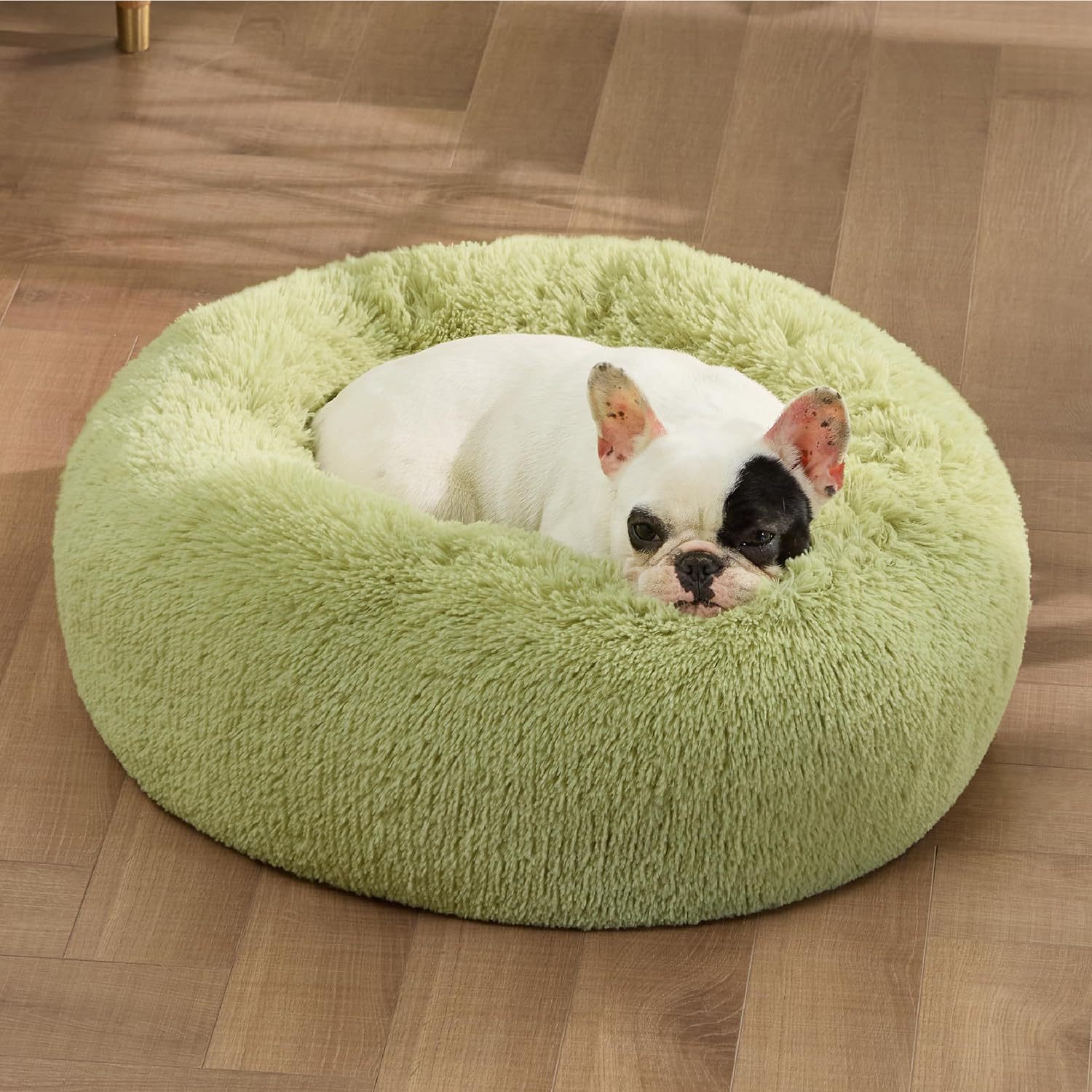 Non Slip Fluffy Round Pet Bed Solid Color Plush Nest