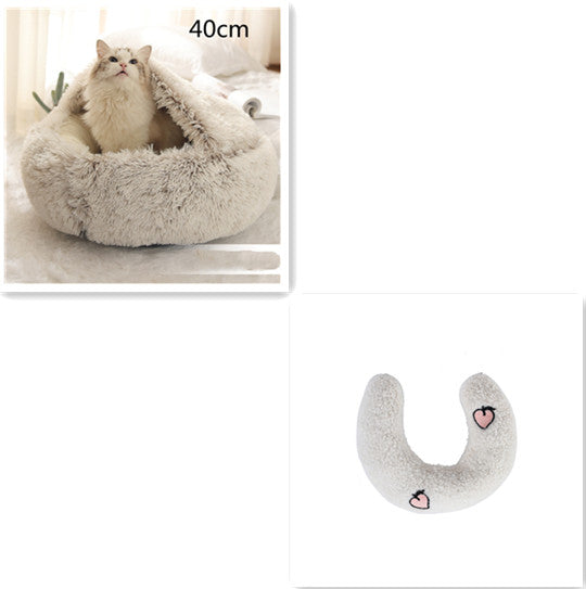 2 In 1 Round Plush Pet Winter Bed Warm Cozy Nest