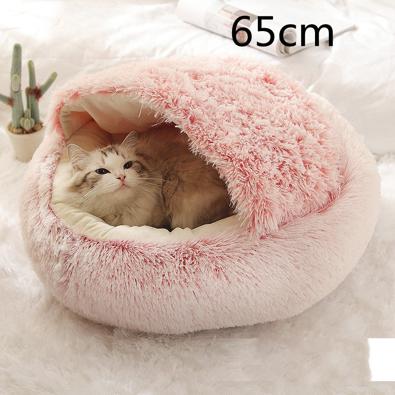 2 In 1 Round Plush Pet Winter Bed Warm Cozy Nest