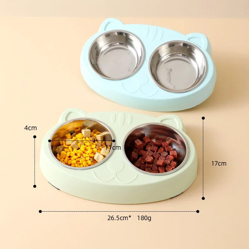 Macaron Style Pet Double Bowl Feeding Tray Plastic Food Water Set