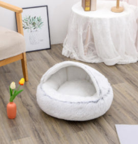 2 In 1 Round Plush Pet Winter Bed Warm Cozy Nest