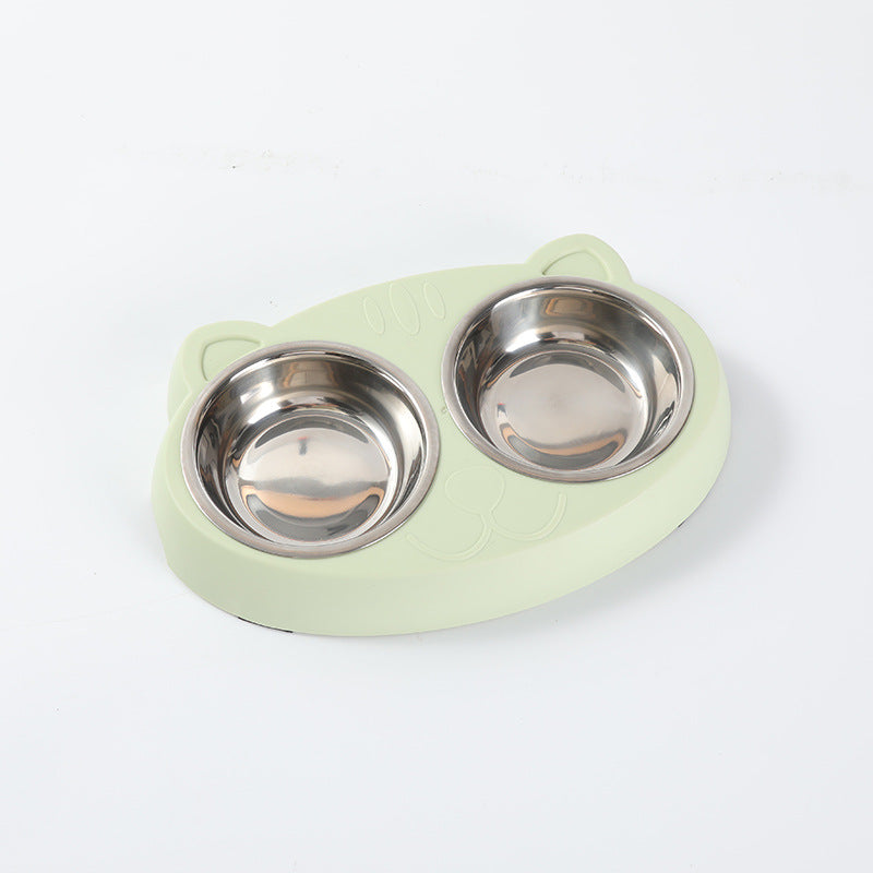 Macaron Style Pet Double Bowl Feeding Tray Plastic Food Water Set