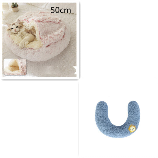 2 In 1 Round Plush Pet Winter Bed Warm Cozy Nest