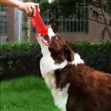 Rugby Shaped Vocal Natural Rubber Teething Chew Pet Toy