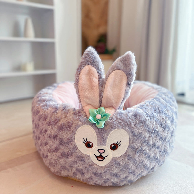 Cartoon Plush Pet Nest Round Bed Warm All Seasons Cushion