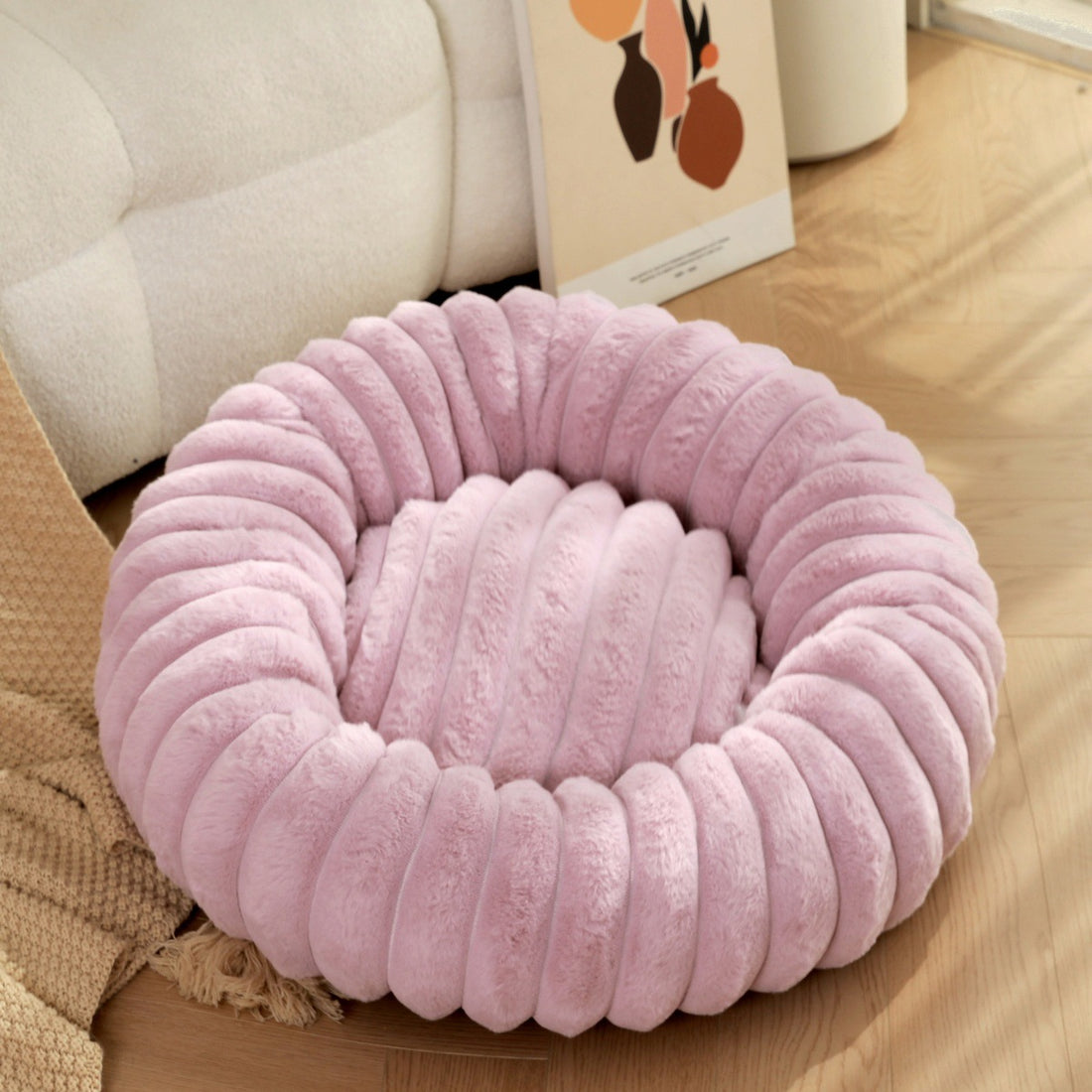 Plush Round Pet Nest Warm Winter Sleeping Bed Cozy Kennel