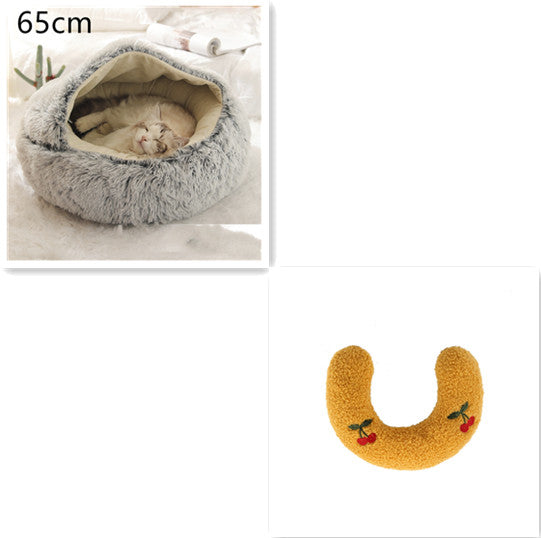 2 In 1 Round Plush Pet Winter Bed Warm Cozy Nest