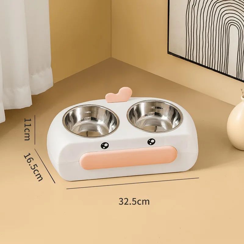 Duck Design Pet Double Bowl Feeding Tray Plastic Food Water Set