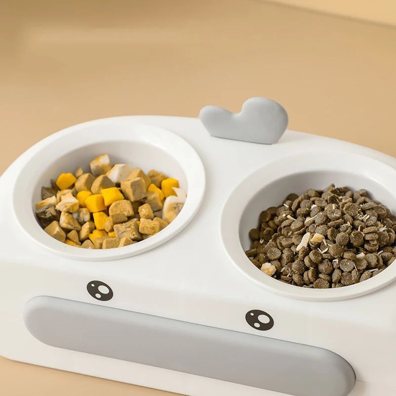 Duck Design Pet Double Bowl Feeding Tray Plastic Food Water Set