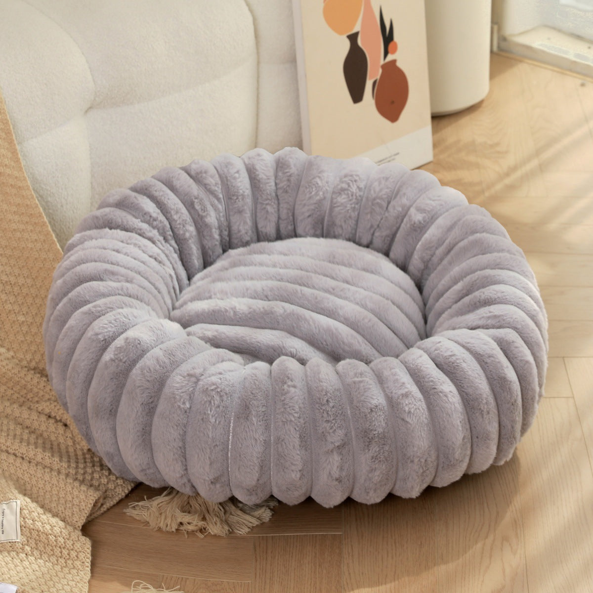 Plush Round Pet Nest Warm Winter Sleeping Bed Cozy Kennel