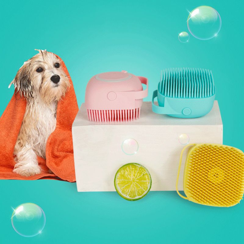 Soft Silicone Bristle Shampoo Dispenser Grooming Pet Brush