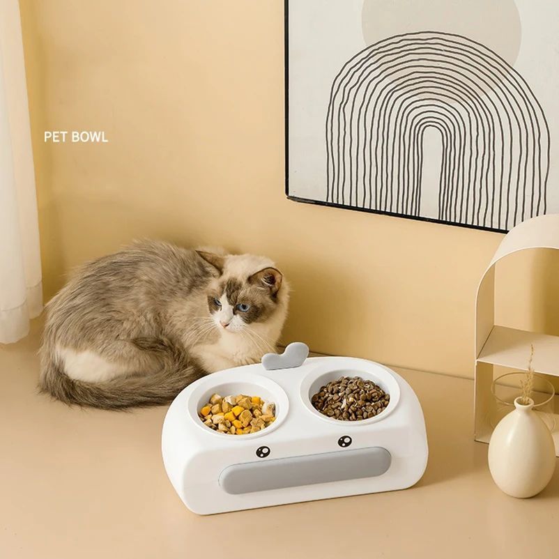 Duck Design Pet Double Bowl Feeding Tray Plastic Food Water Set