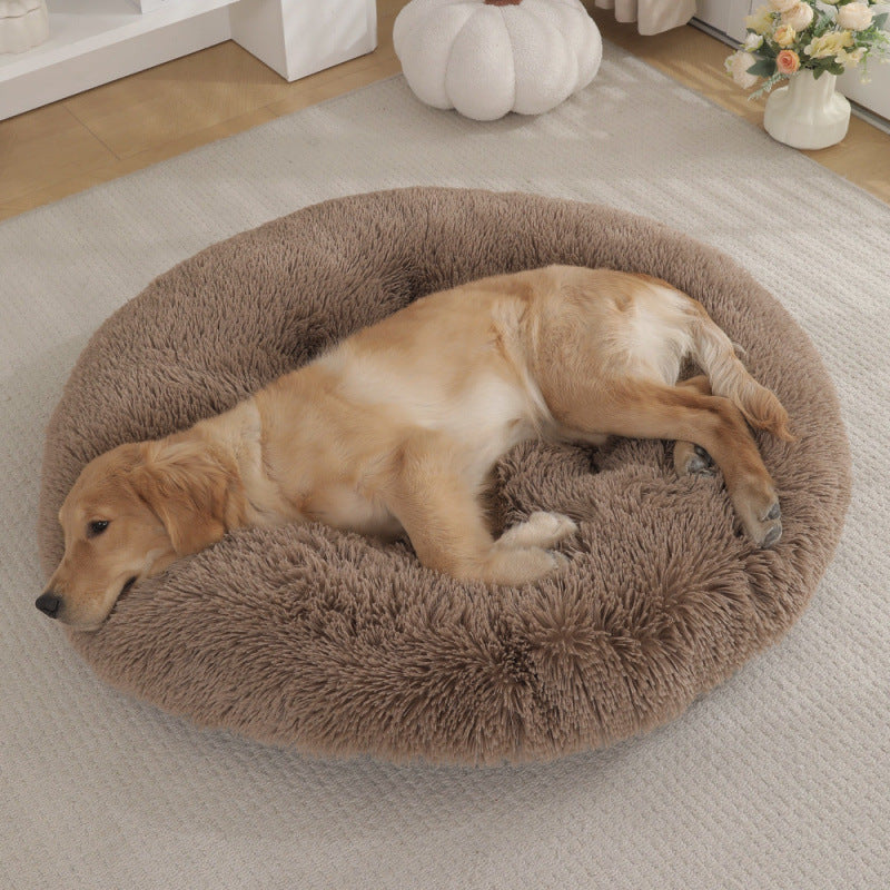 Round Plush Pet Bed Warm Sleeping Mat House