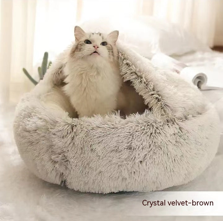2 In 1 Round Plush Pet Winter Bed Warm Cozy Nest