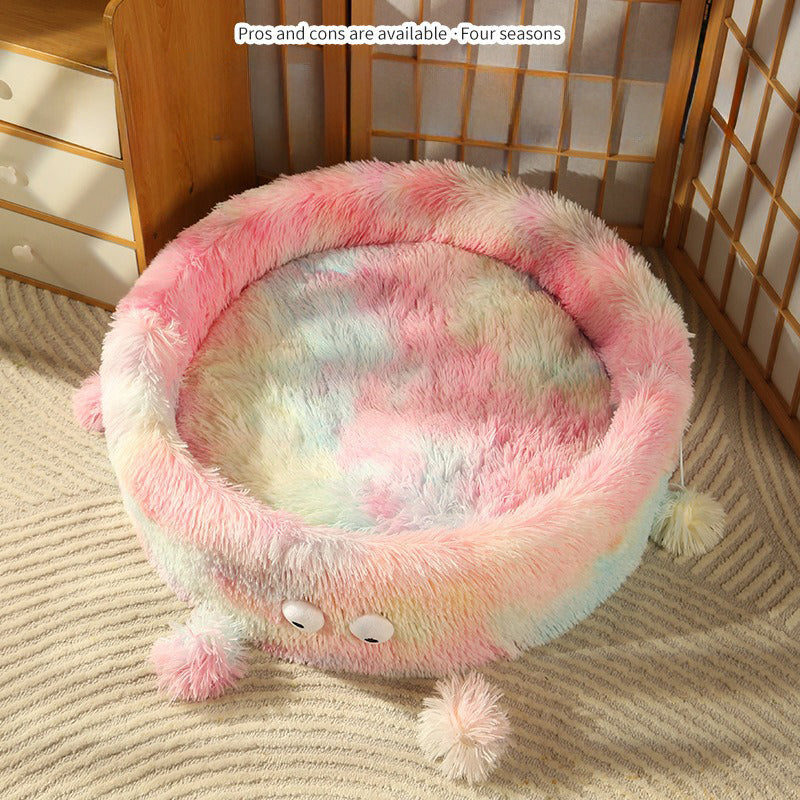 Cute Monster Design Round Pet Winter Bed Warm Cozy Nest
