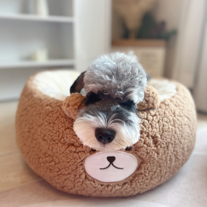 Cartoon Plush Pet Nest Round Bed Warm All Seasons Cushion