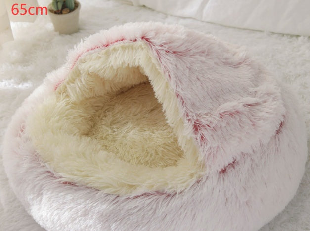 2 In 1 Round Plush Pet Winter Bed Warm Cozy Nest