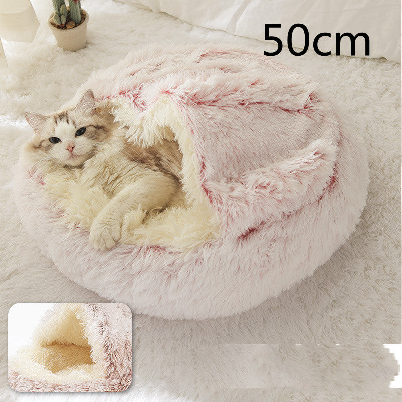 2 In 1 Round Plush Pet Winter Bed Warm Cozy Nest