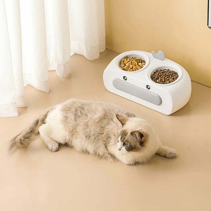 Duck Design Pet Double Bowl Feeding Tray Plastic Food Water Set