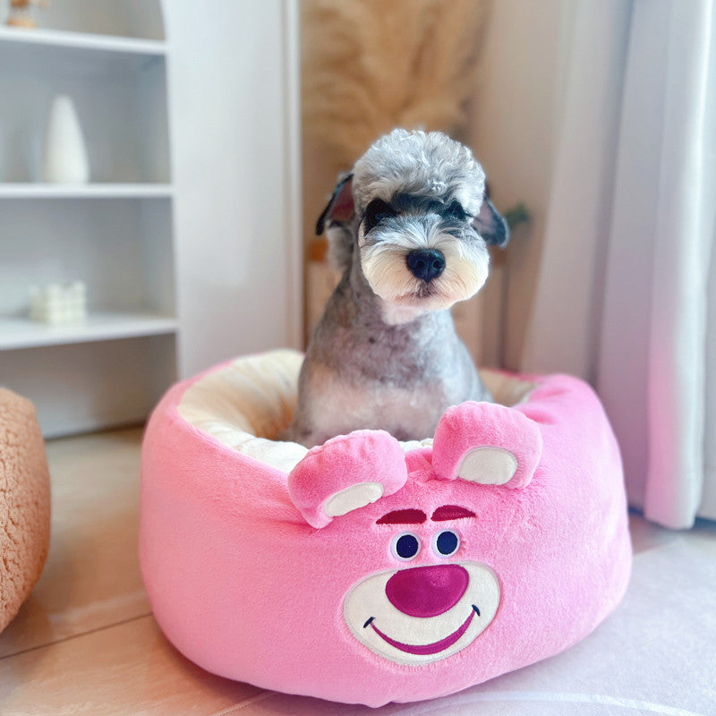 Cartoon Plush Pet Nest Round Bed Warm All Seasons Cushion