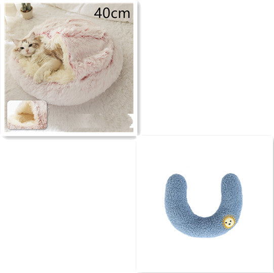 2 In 1 Round Plush Pet Winter Bed Warm Cozy Nest