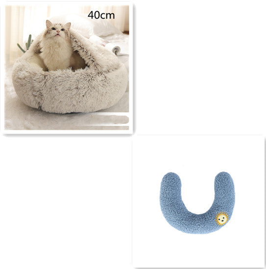 2 In 1 Round Plush Pet Winter Bed Warm Cozy Nest