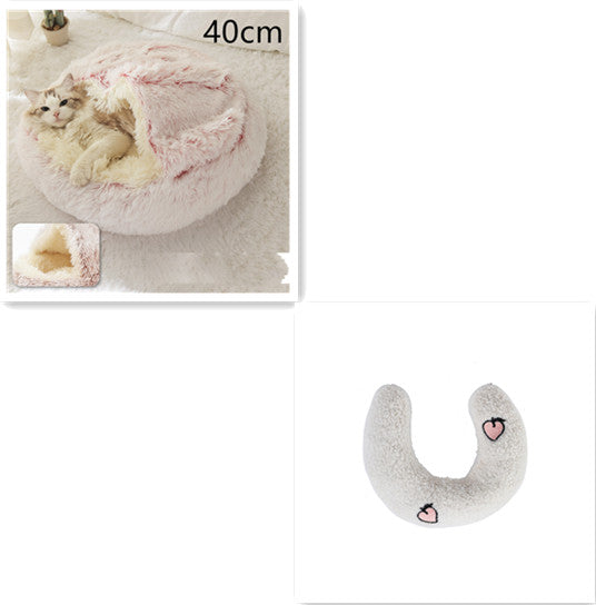 2 In 1 Round Plush Pet Winter Bed Warm Cozy Nest