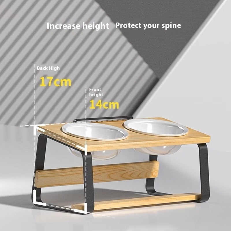 Ceramic Double Bowl Pet Feeding Stand Spine Support
