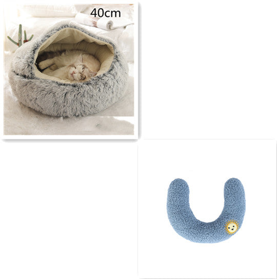 2 In 1 Round Plush Pet Winter Bed Warm Cozy Nest