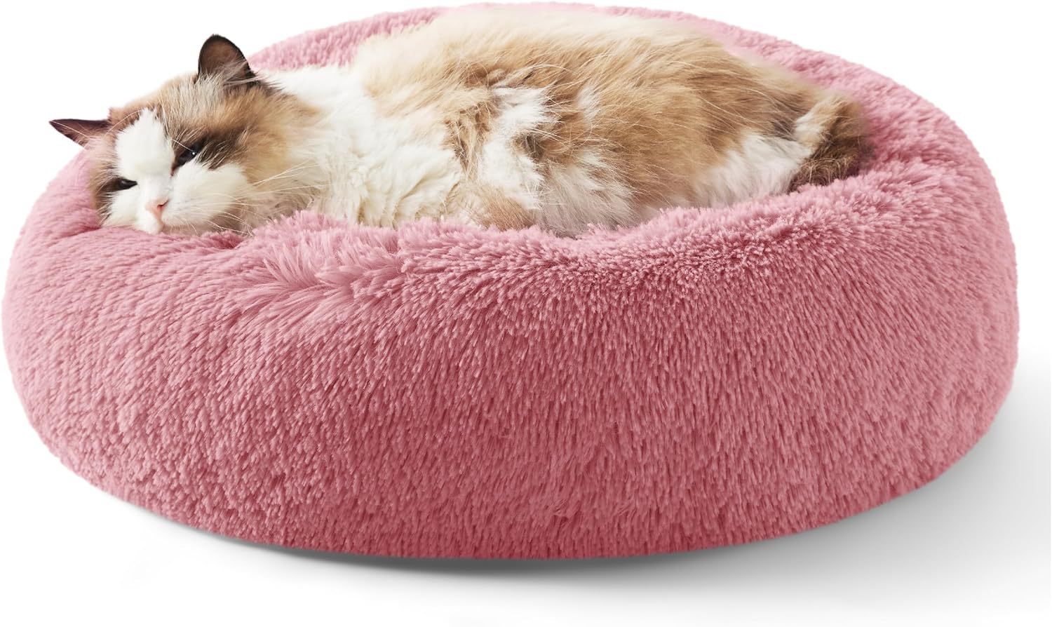 Non Slip Fluffy Round Pet Bed Solid Color Plush Nest