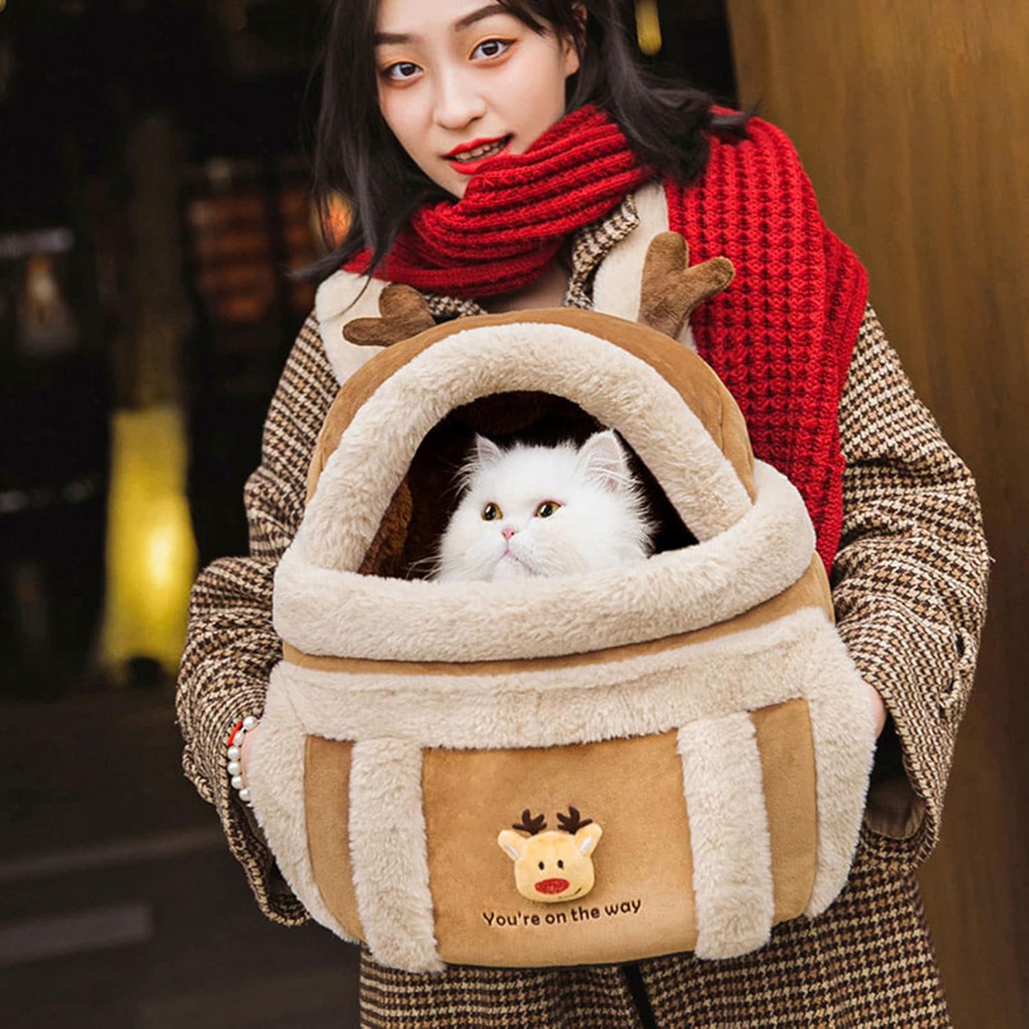 Pet Carrier Backpack Winter Plush Travel Bag