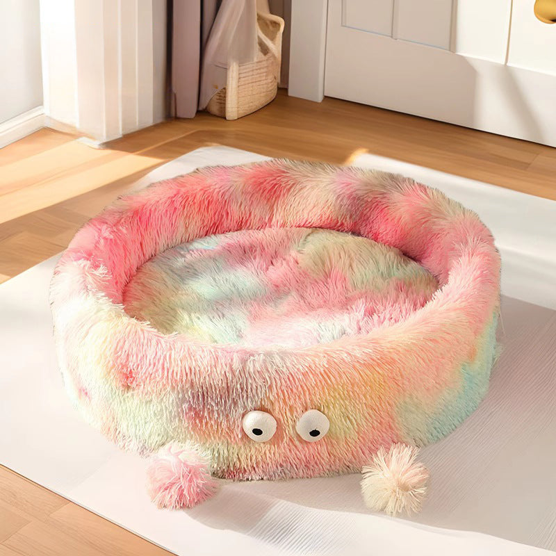 Cute Monster Design Round Pet Winter Bed Warm Cozy Nest