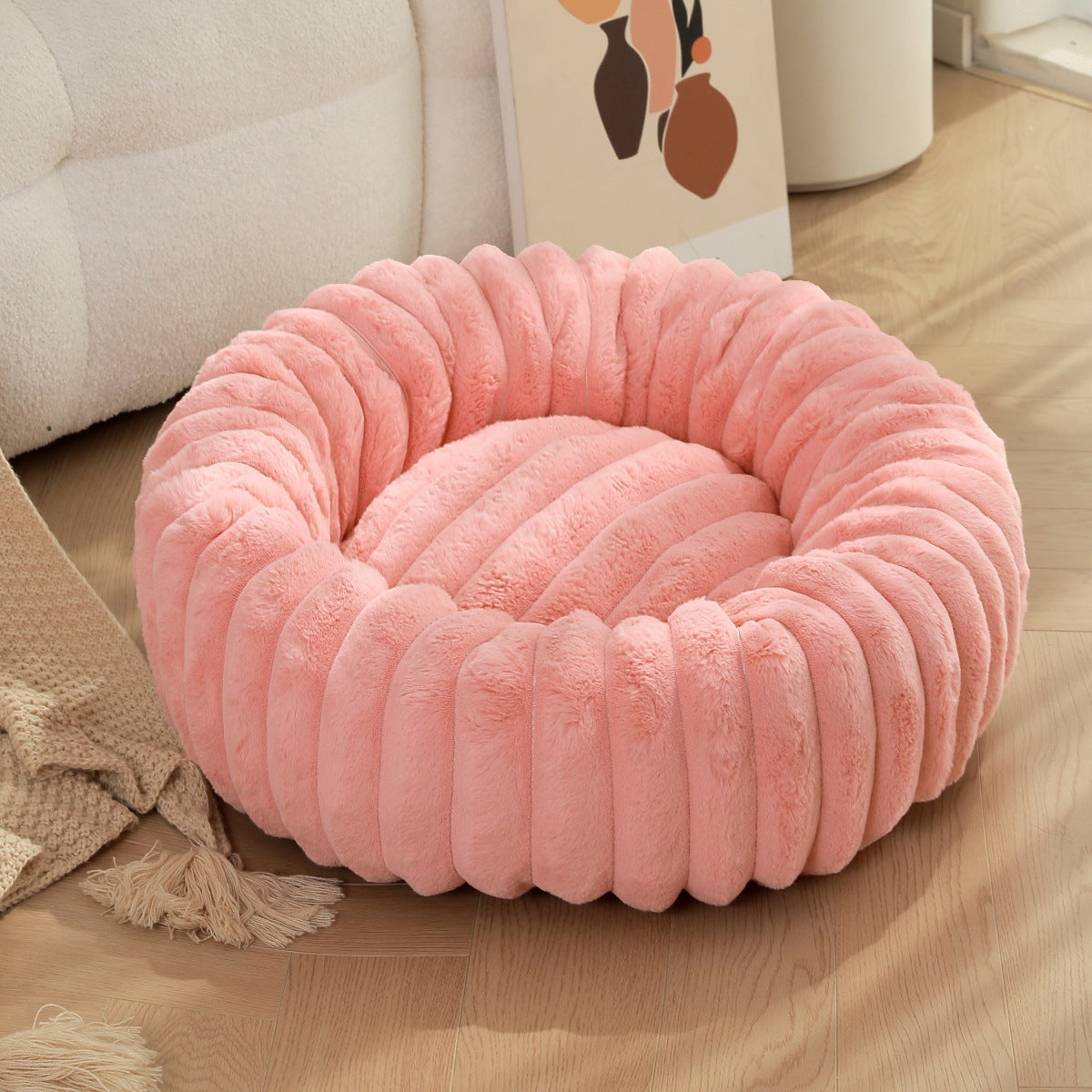 Plush Round Pet Nest Warm Winter Sleeping Bed Cozy Kennel